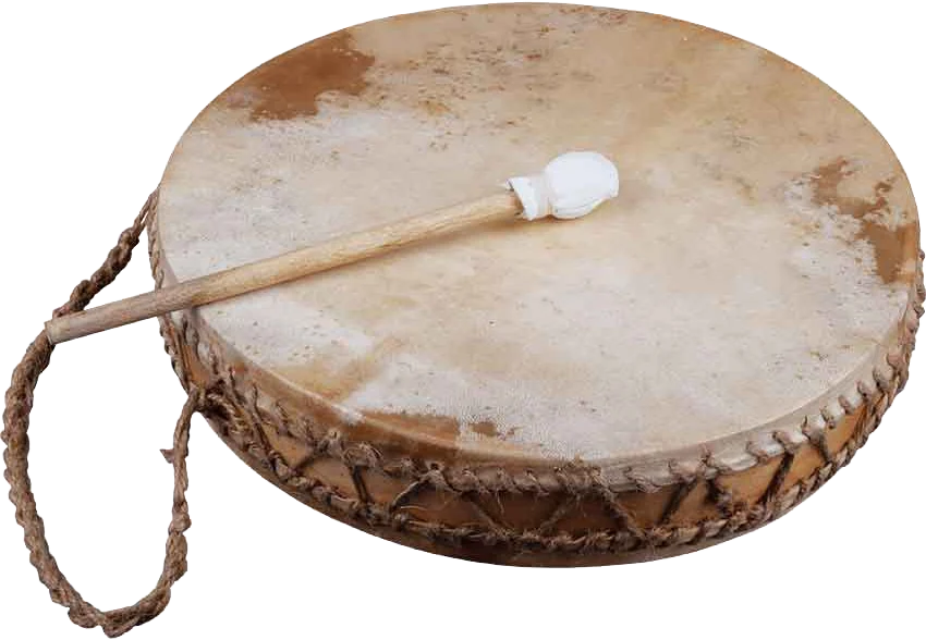 A hand drum with a wooden beater, the kind a town crier carried.