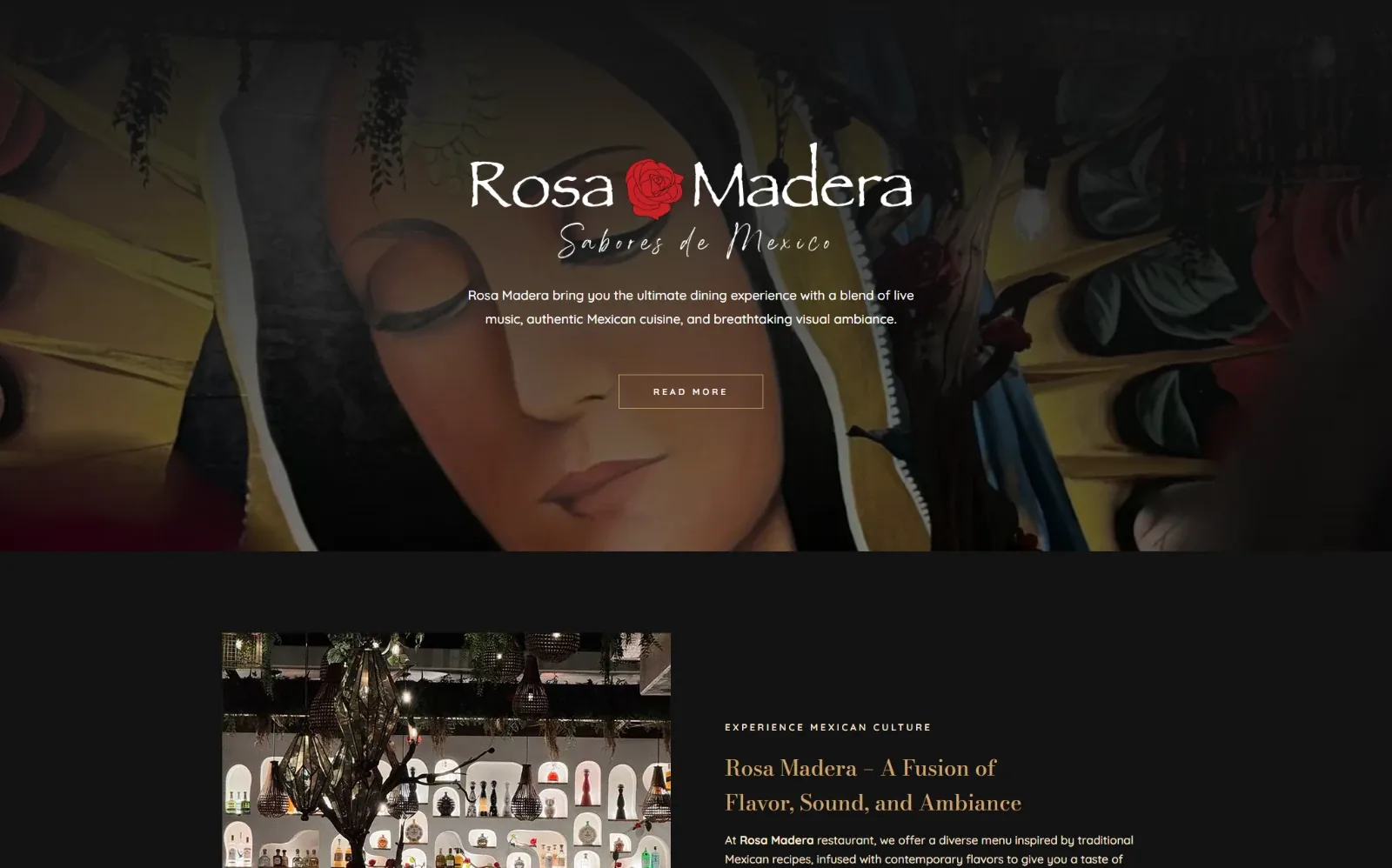Homepage of a Mexican restaurant group website I built.