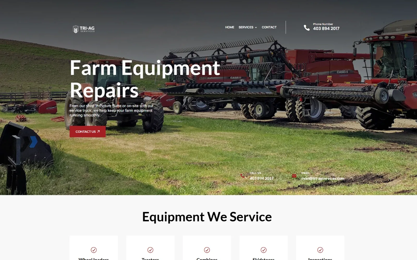 Homepage of a farm equipment repair website I updated.